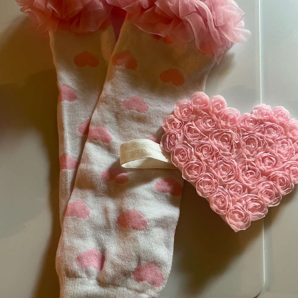 baby girls Valentine’s leg warmers and head band set
